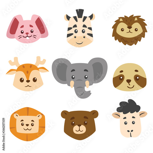 Fototapeta Naklejka Na Ścianę i Meble -  Cute Animal Head Collection Kids Illustration