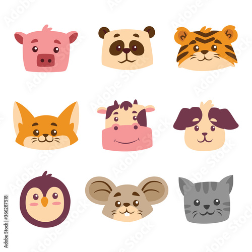 Cute Animal Cartoon Head Collection Set