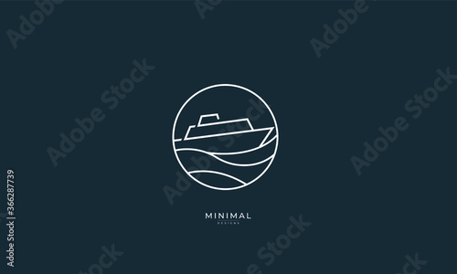A line art icon logo of the wave with a Ship 