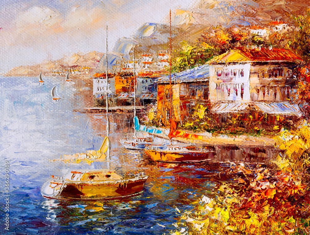 Oil Painting - Harbor View, Greece