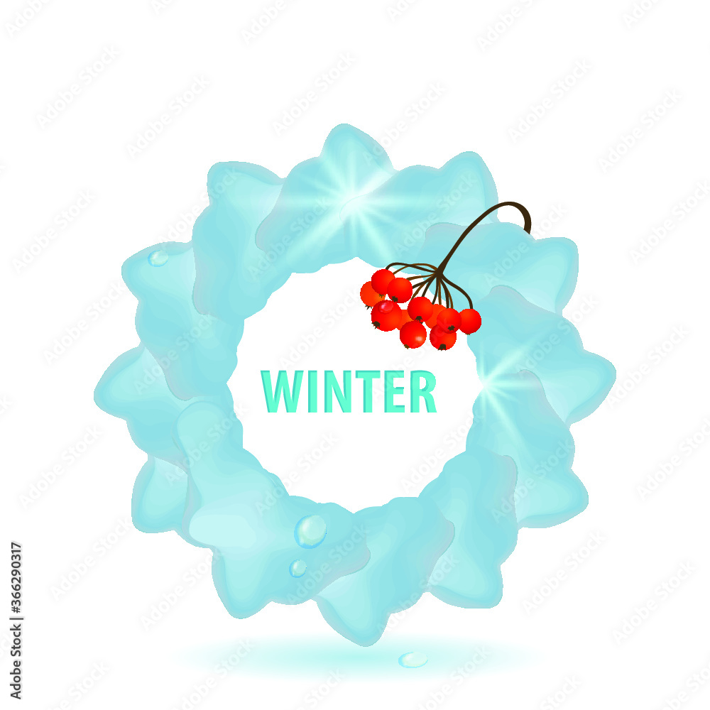 Vector winter banner with ice and red rowan. Design element for ...