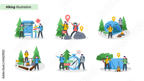 Flat vector illustration of mountain climber camping with his partner