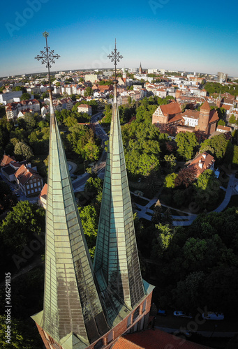 Panoramic view of Olsztyn with castle  and Garnizonowy Church - Warmia Region photo