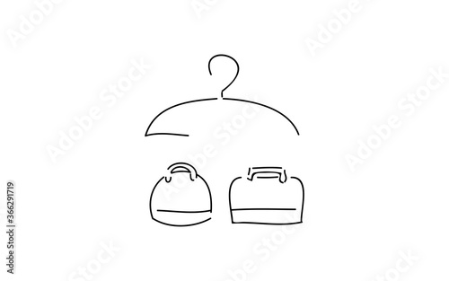 アナログ手書き風のゆるいタッチのアイコン：ハンガーと手荷物