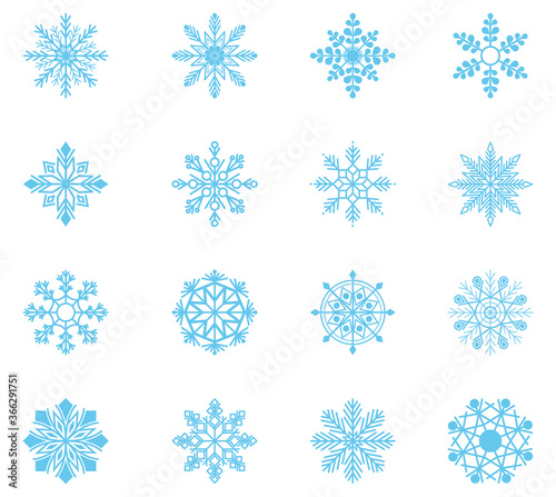 Cute snowflakes collection isolated.  Flat snow icons  silhouette for Christmas banner