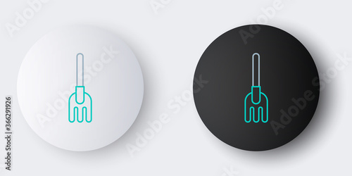 Line Garden rake icon isolated on grey background. Tool for horticulture, agriculture, farming. Ground cultivator. Housekeeping equipment. Colorful outline concept. Vector.