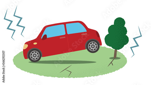 地震の被害に遭う自動車のベクターイラスト	