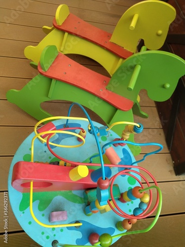 the developmental game is made of wood for children to play photo
