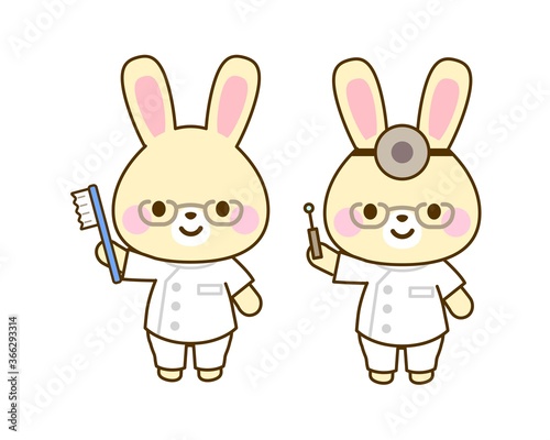 子供向け　うさぎの歯医者さんイラスト