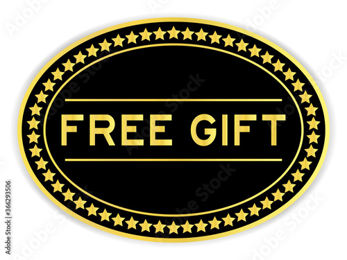 Black and gold color sticker with word free gift on white background