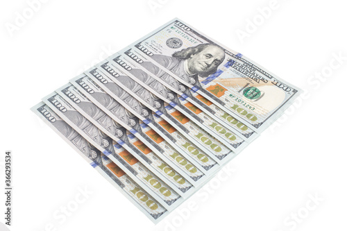 American banknotes of 100 dollars on a white background, isolate.