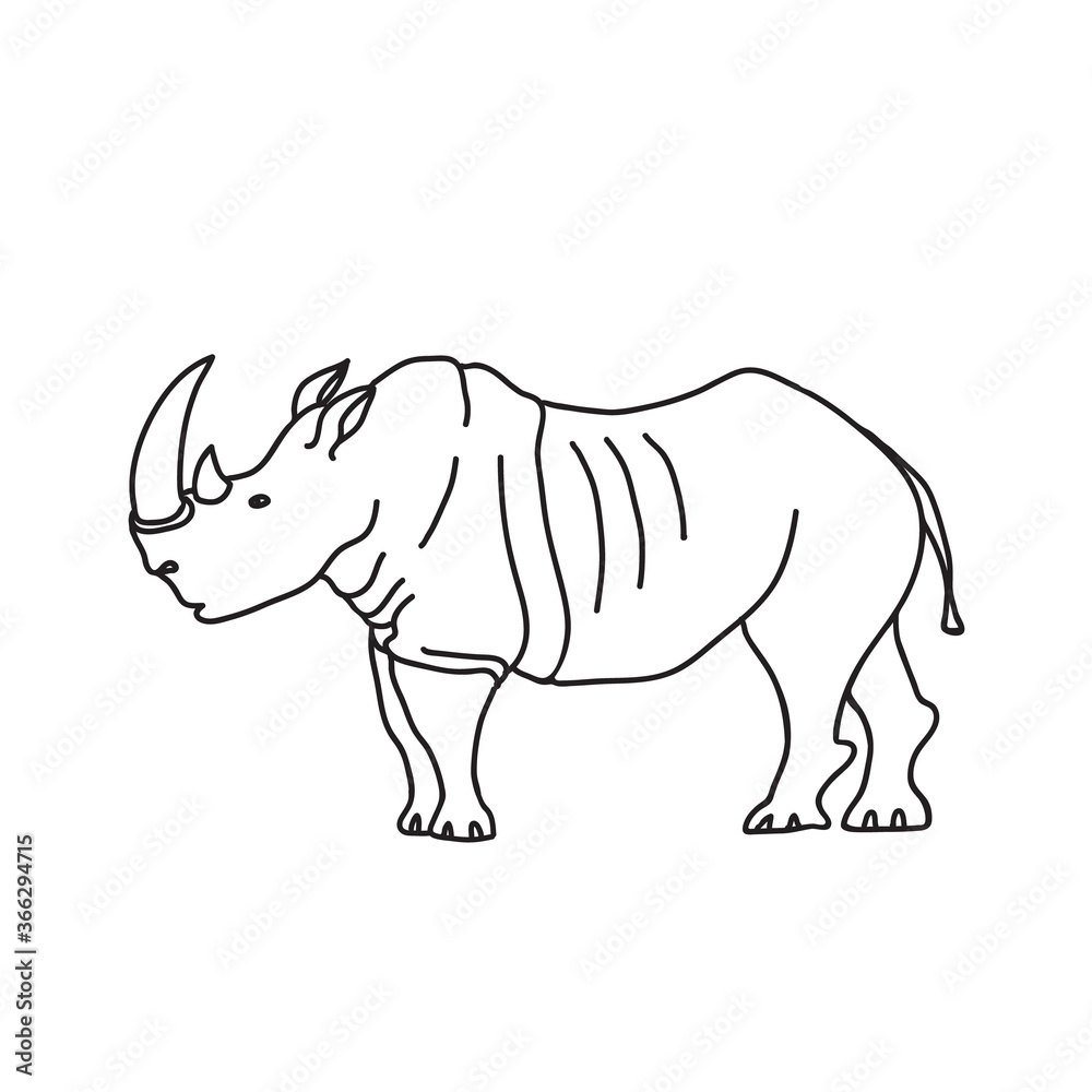 Obraz premium Rhino hand drawn vector illustration. Safari animal tattoo design.