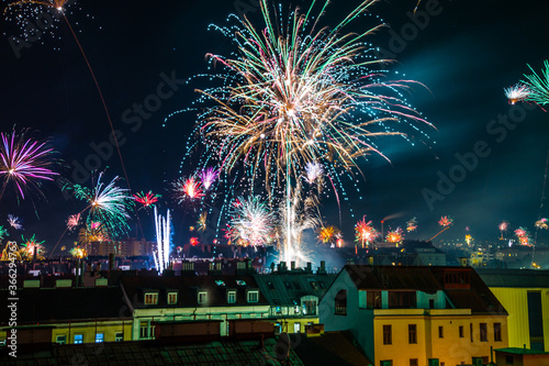 Fireworks above Vienna at years change captured with long exposure photo