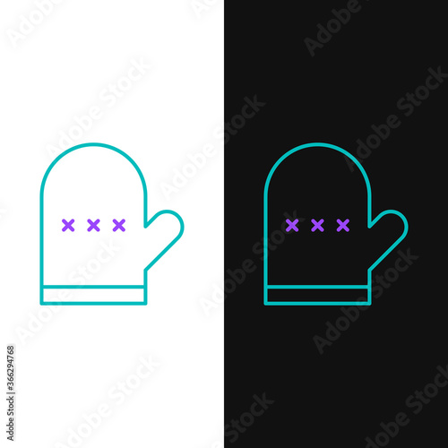 Line Oven glove icon isolated on white and black background. Kitchen potholder sign. Cooking glove. Colorful outline concept. Vector.