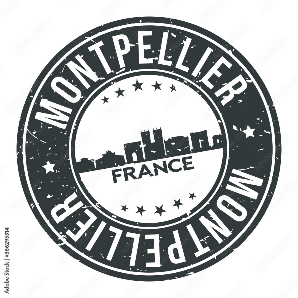 Montpellier France Round Stamp Icon Skyline City Badge.