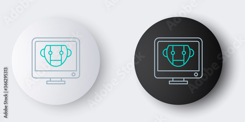 Line Bot icon isolated on grey background. Computer monitor and robot icon. Colorful outline concept. Vector.