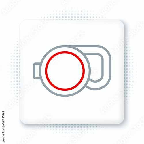 Line Retractable cord leash with carabiner icon isolated on white background. Pet dog lead. Animal accessory for outdoors walk. Colorful outline concept. Vector.