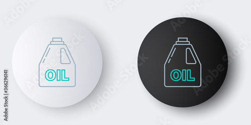 Line Plastic canister for motor machine oil icon isolated on grey background. Oil gallon. Oil change service and repair. Colorful outline concept. Vector.
