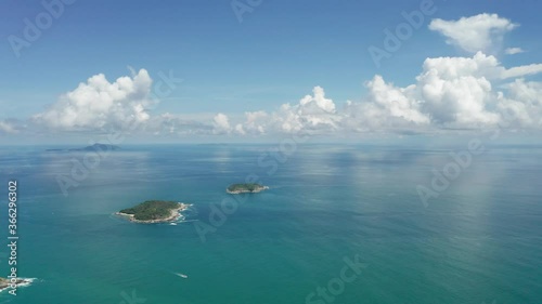 aerial view from mountain on pha hin dam to see nai harn beach and promtep cape photo