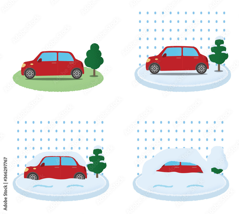 大雪の被害に遭う自動車のベクターイラストセット Stock Vector | Adobe Stock
