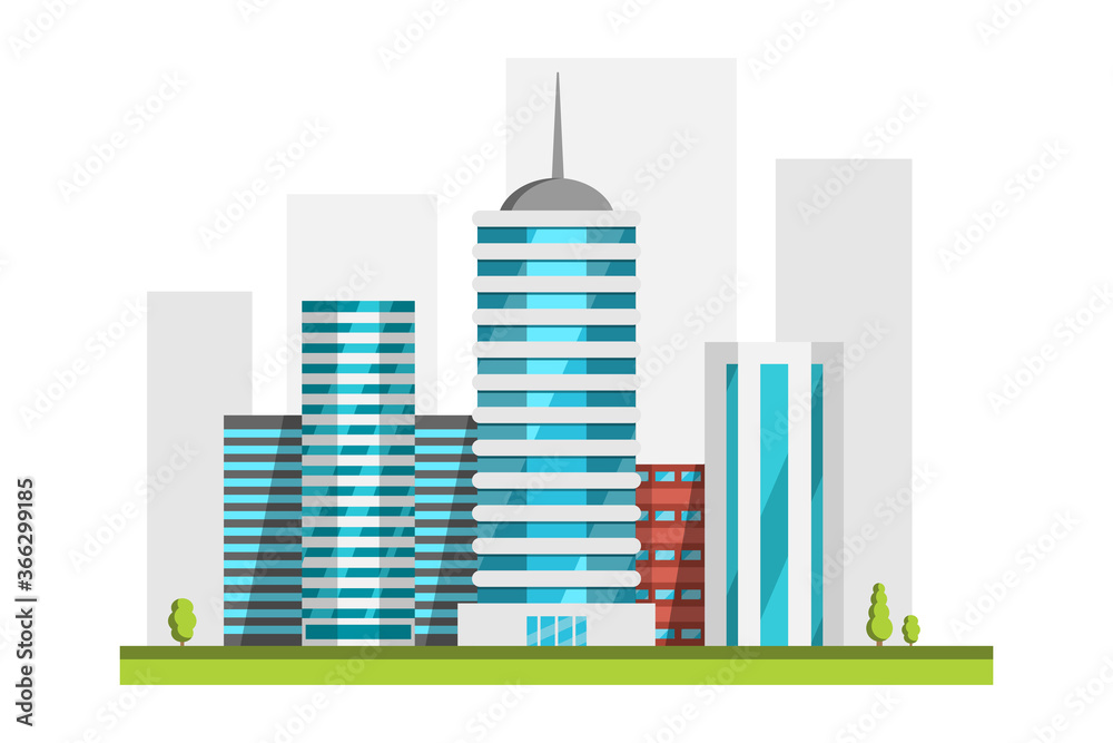 Fototapeta premium Big city skyscrapers. Illustration of Modern City and Real Estate. Urban buildings. Architecture. Business Center.
