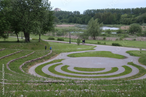 ufo rings traces on green grass