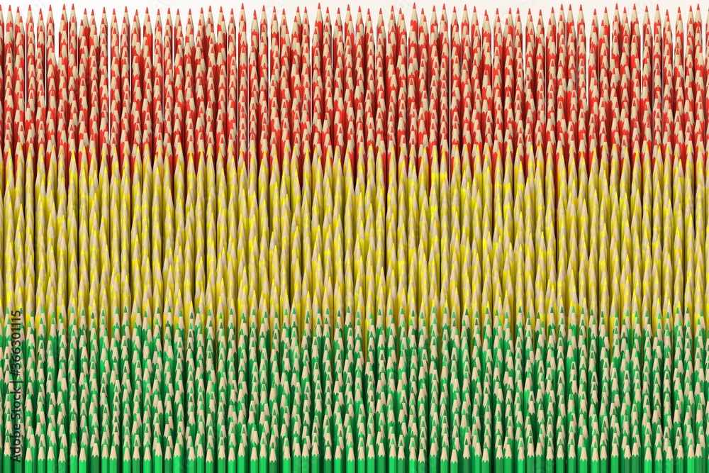 National flag of Bolivia made with color pencils. Creativity related 3D rendering National flag of Bolivia made with color pencils. Creativity related 3D rendering