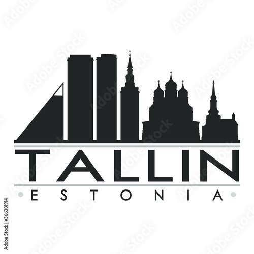 Tallin Estonia Skyline Silhouette Design City Vector Art Famous Buildings.