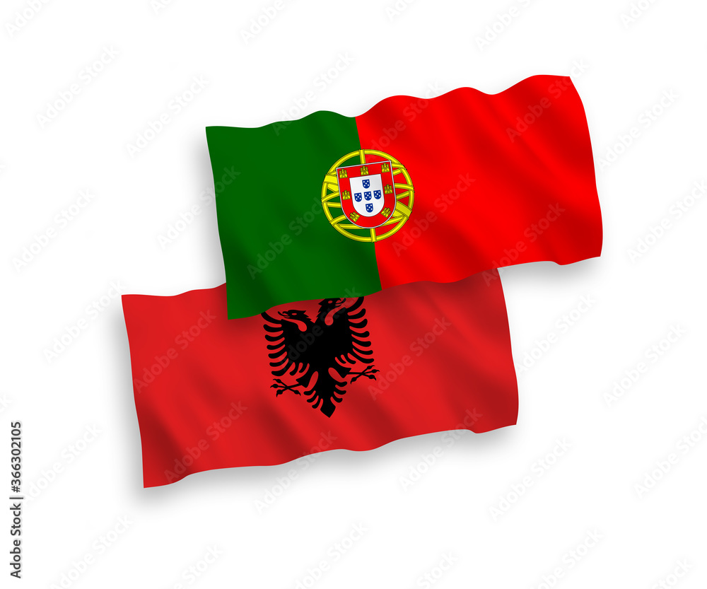 Flags of Portugal and Albania on a white background Flags of Portugal and Albania on a white background