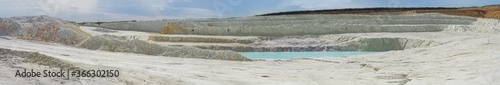 Vivid panorama quarry  recovery white clay  natural landscape in outdoors  human intervention.