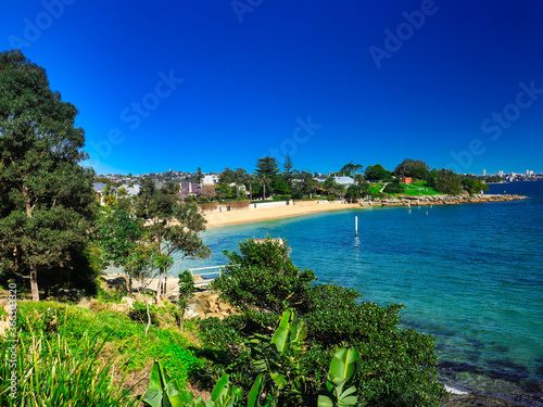 Camp Cove Beach Sydney NSW Australia turquoise blue waters on a clear sunny winters day 