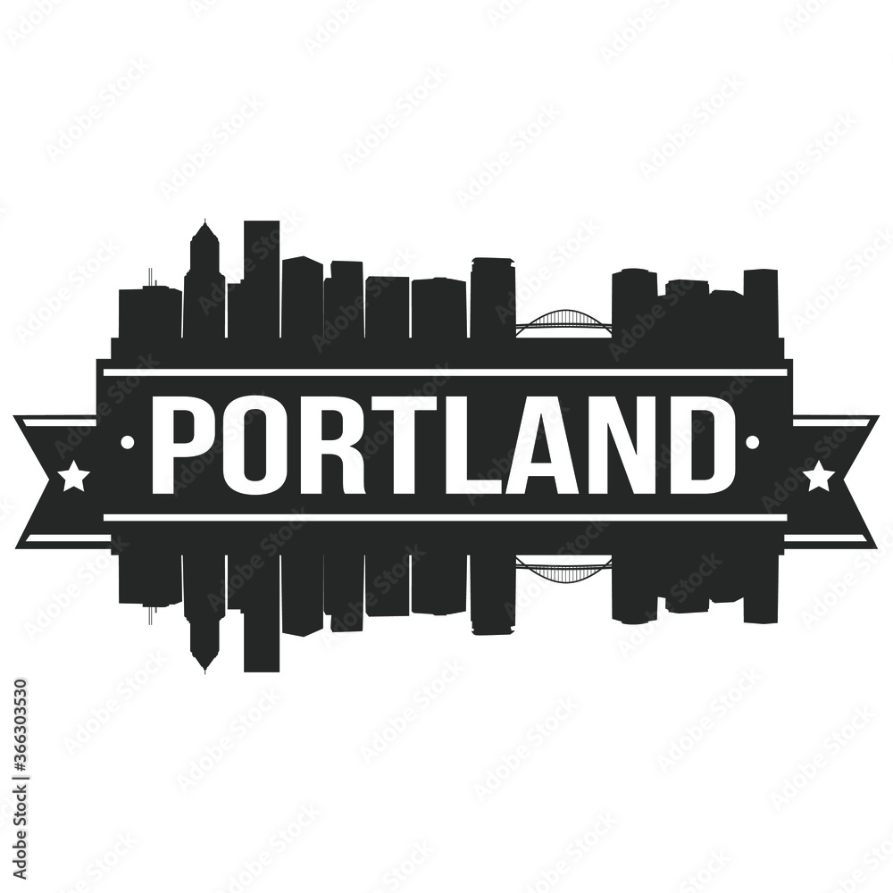 Portland Skyline Silhouette. Design City Vector Art. Landmark Banner Illustration.