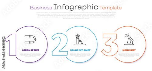 Set line Industry pipe, Oil pump or pump jack and Oil pump or pump jack. Business infographic template. Vector.