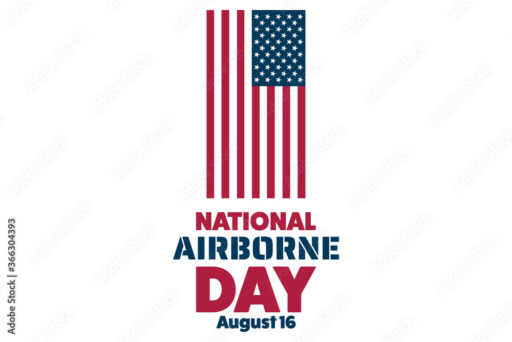 National Airborne Day. August 16. Holiday concept. Template for background, banner, card, poster with text inscription. Vector EPS10 illustration. National Airborne Day. August 16. Holiday concept. Template for background, banner, card, poster with text inscription. Vector EPS10 illustration.