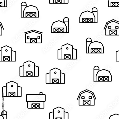 Farmhouse Vector Seamless Pattern Thin Line Illustration
