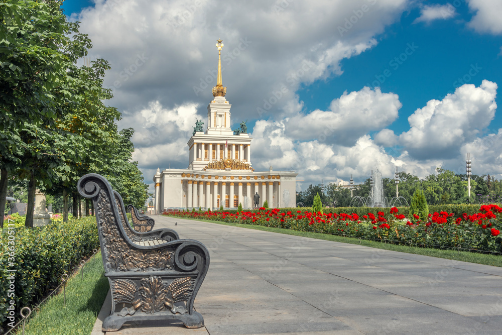 The exhibition center is a tourist destination in Moscow. Main alley view in summer