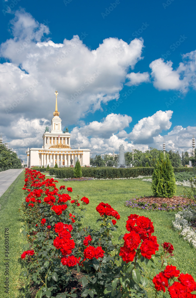 View of the main alley of VDNH Park in summer