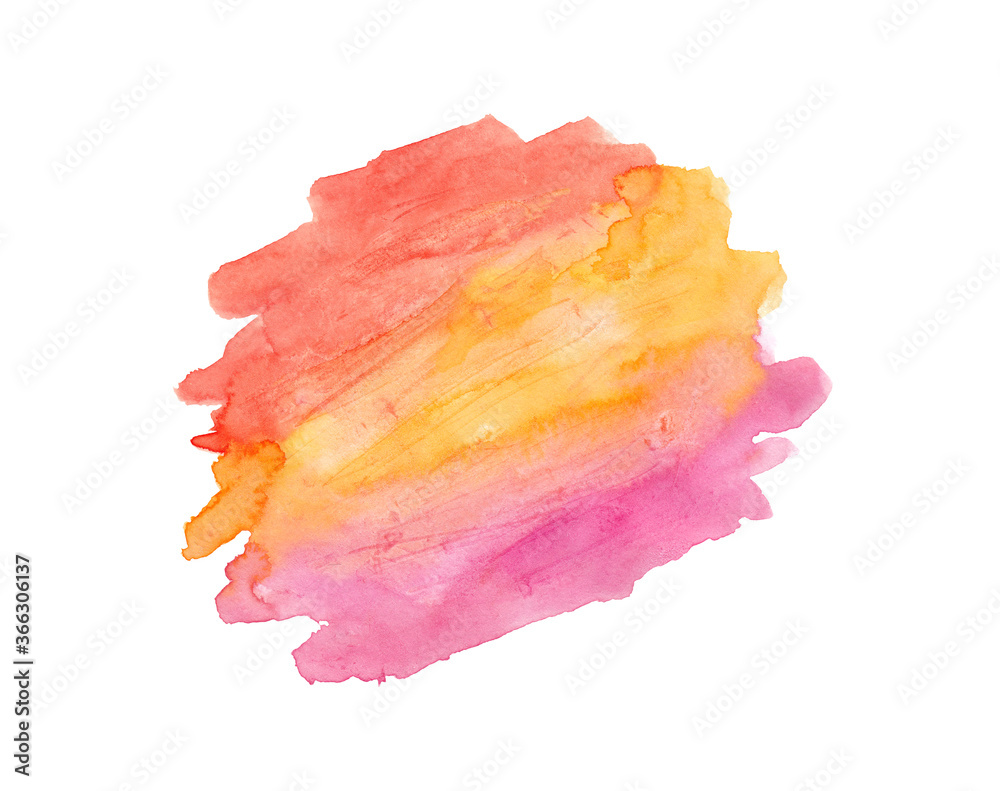 Abstract pink and orange watercolor painting background isolated on white