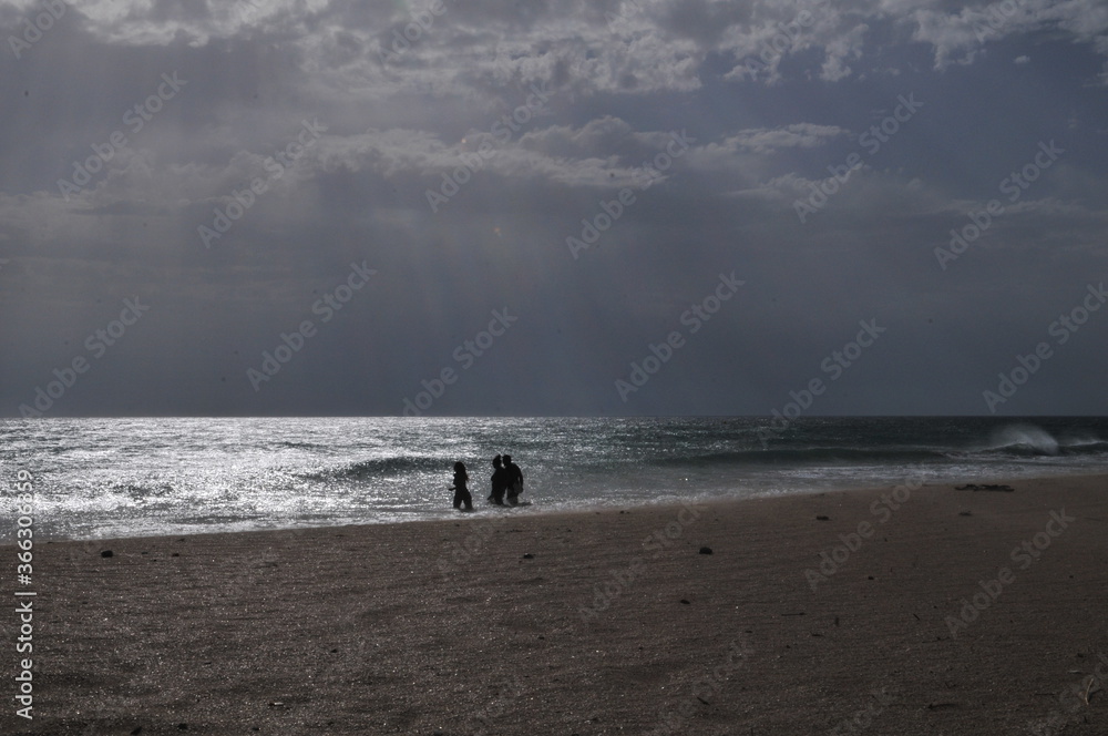 Enjoying big waves at the Playa El Palmar, Cádiz in July 2020, Andalusia