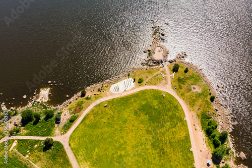Aerial summer view of Katariina Seaside Park, Kotka, Finland