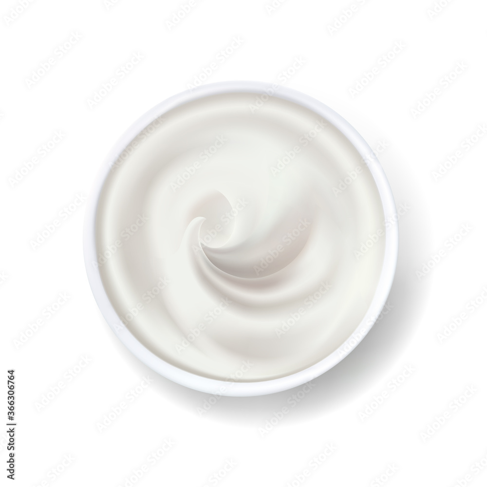 White cream in a bowl, yogurt, mayonnaise or sour cream, vector dairy products, element for design and packaging. White cream in a bowl, yogurt, mayonnaise or sour cream, vector dairy products, element for design and packaging.
