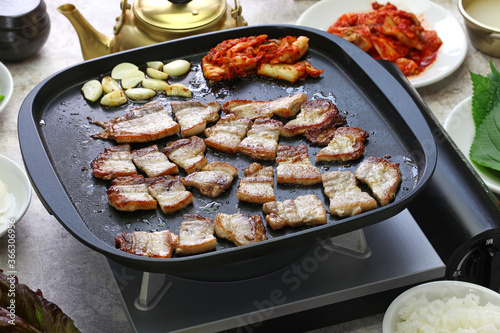 samgyeopsal ( grilled pork belly BBQ ), korean cuisine