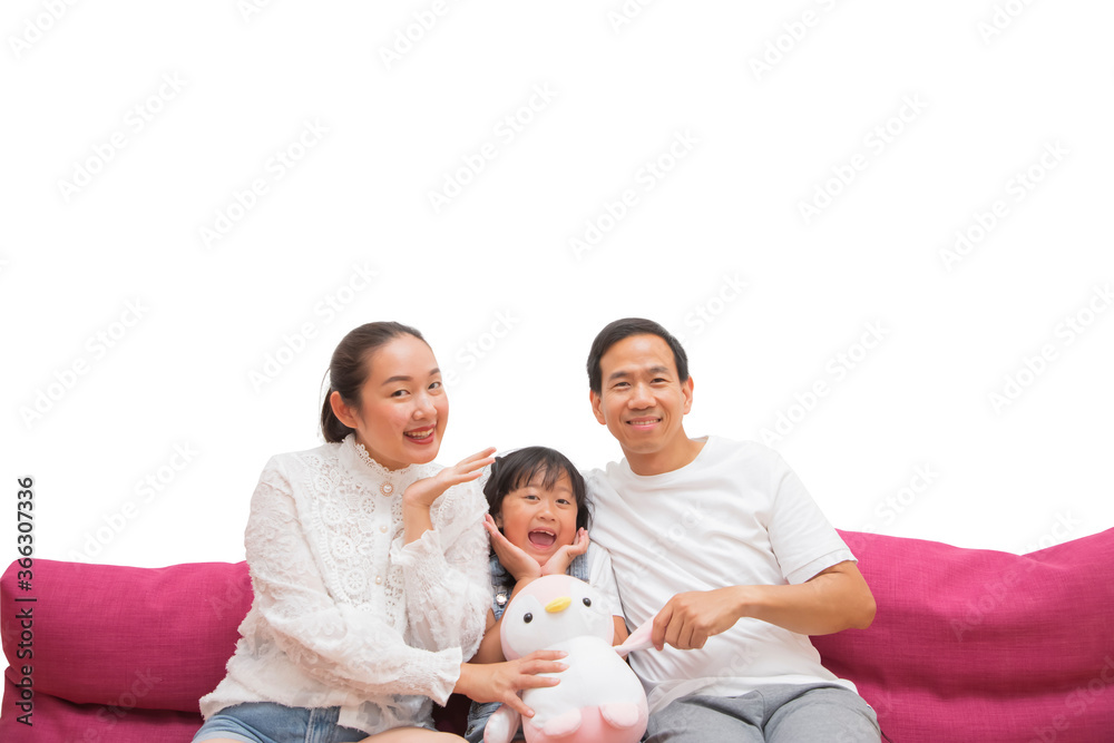 Happy Asian family woman and a man with little child smiling and fun in the white background. Happy Asian family woman and a man with little child smiling and fun in the white background.
