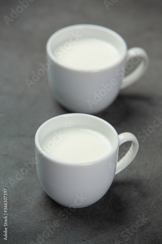Delicious fresh milk in a glass on a black background.