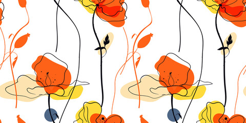 Acrylglasbilder Mohnblumenmuster Gelbe Mohnblumen Feldmuster Sommerwiese  © Xenia Snowstorm