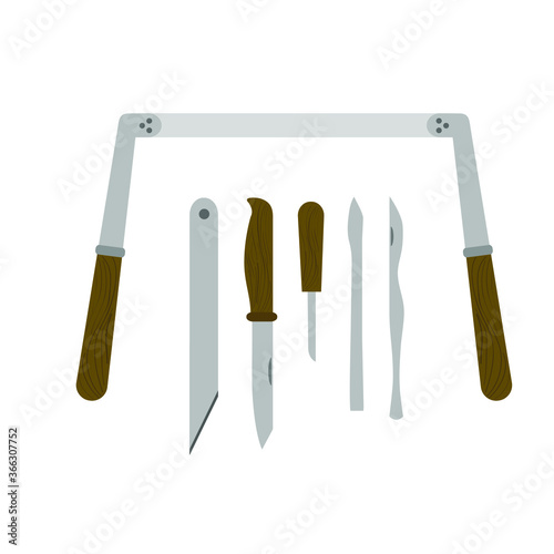 Wood carving tools drawknife knives chip carving knife sweep gouge logo icon sign Old school Vector illustration