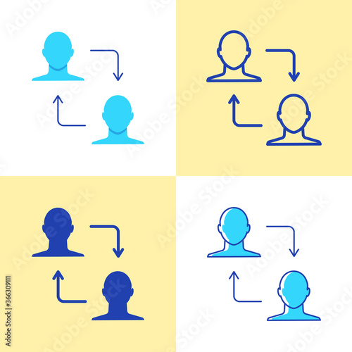 Peer to peer transaction icon set in flat and line style