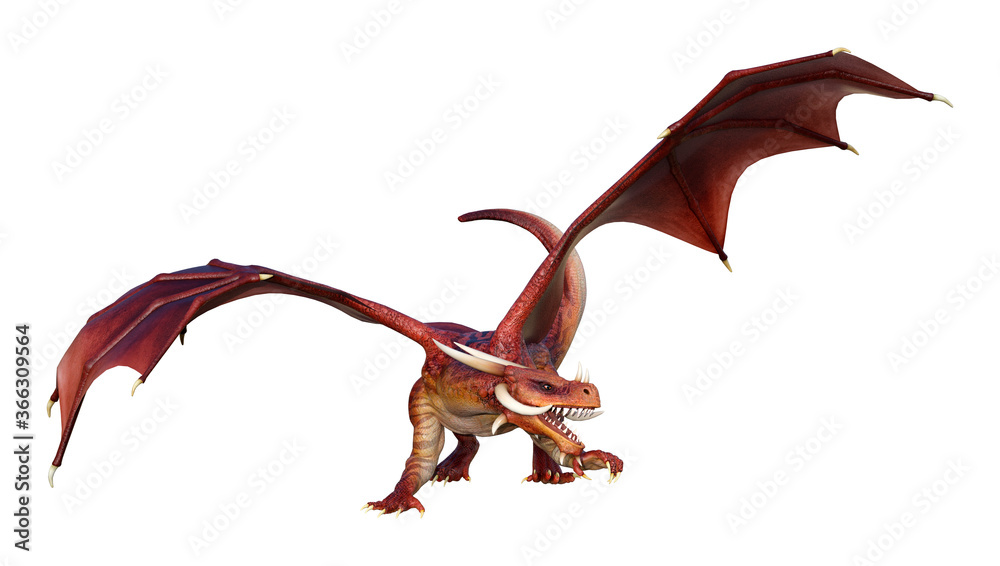 Fototapeta premium 3D Rendering Fairy Tale Dragon on White