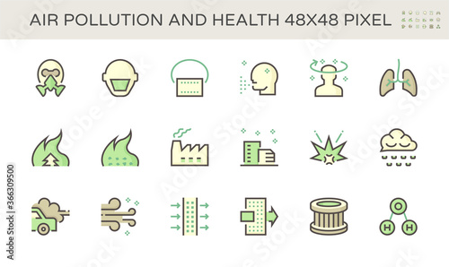 Air pollution and health vector icon set design, 48x48 pixel perfect and editable stroke.
