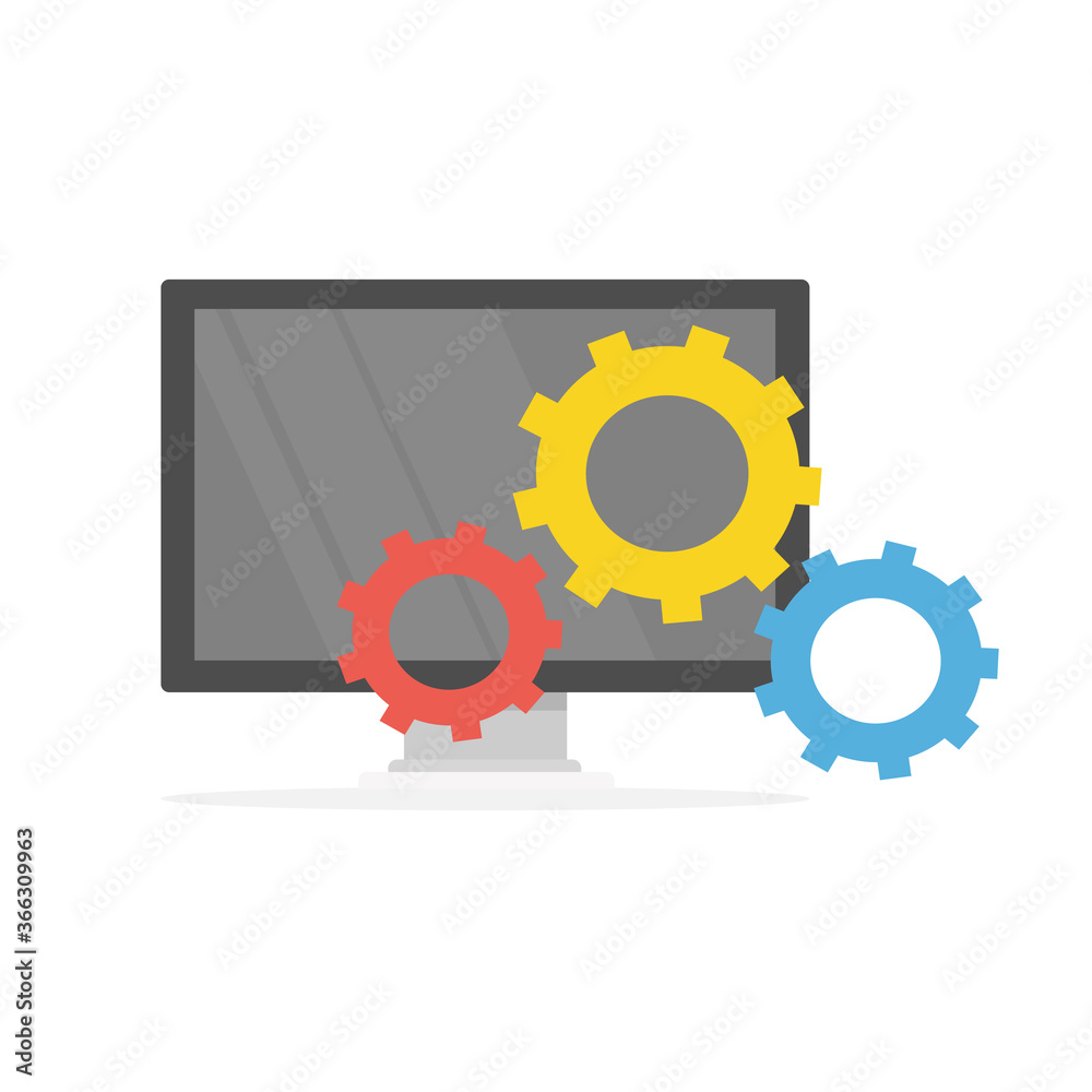 Computer with cog illustration. Setting concept. Computer with cog illustration. Setting concept.